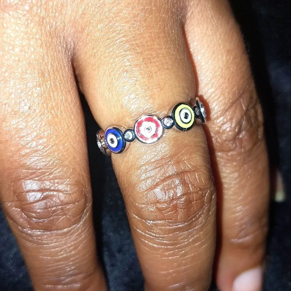 Colorful Evil Eye Ring Sz 7